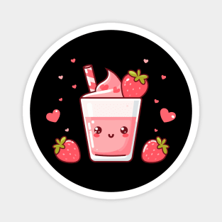 Strawberry Milkshake Ice Cream with Strawberries and Hearts in Kawaii Style | Kawaii Food Art Magnet